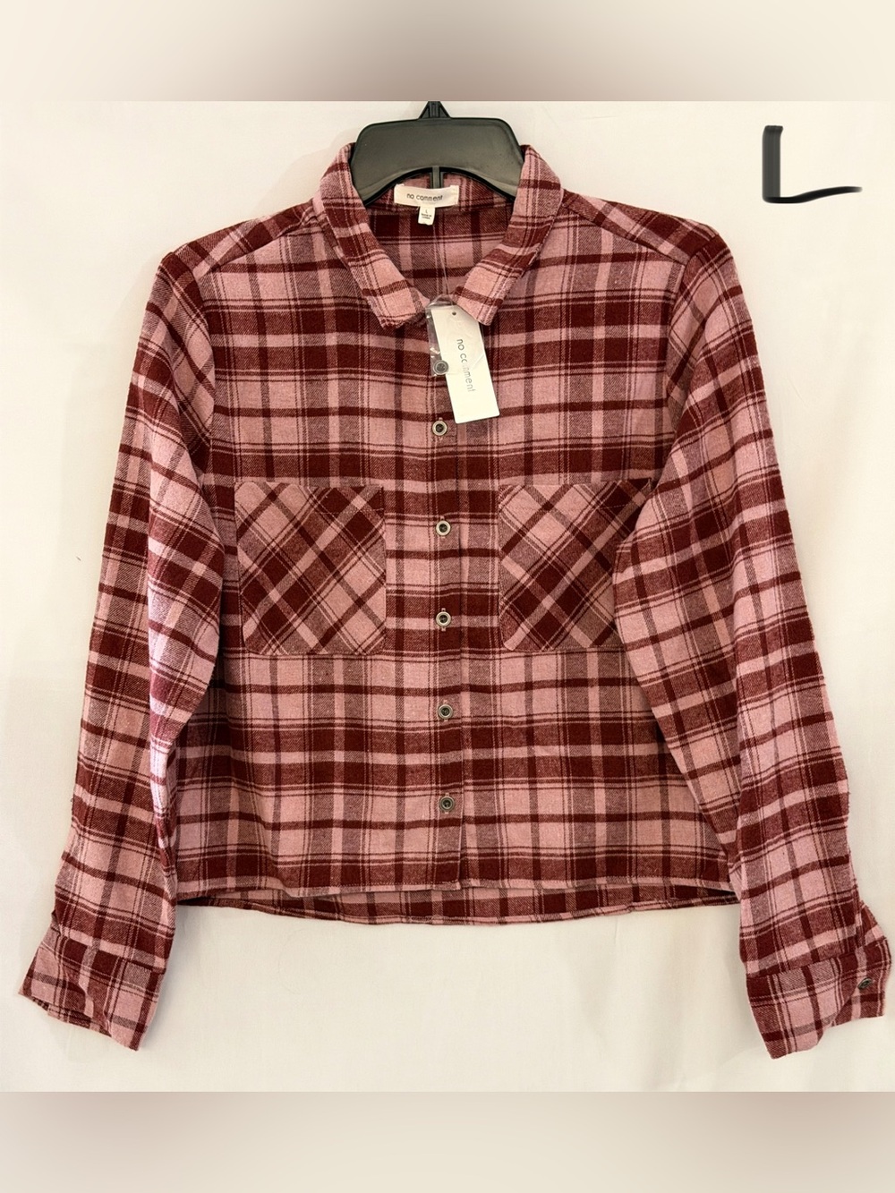 Plaid Button-Front Shirt Jacket in Pink & Burgundy